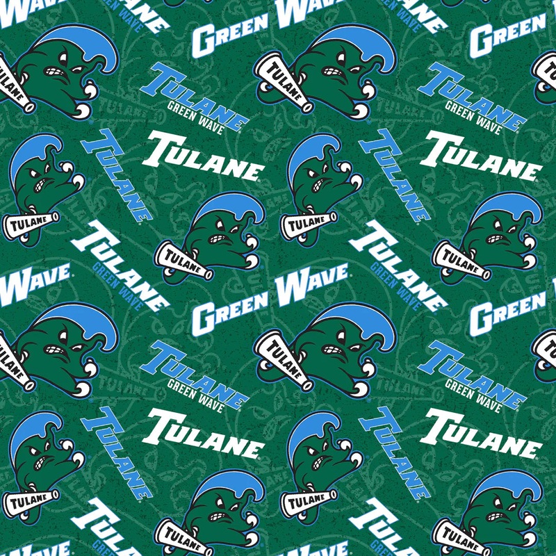 Tulane University NCAA College Wave College Logo Green Sykel Cotton Fabric