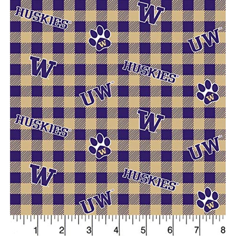 Washington Huskies NCAA College Buffalo Plaid Sykel Cotton Fabric