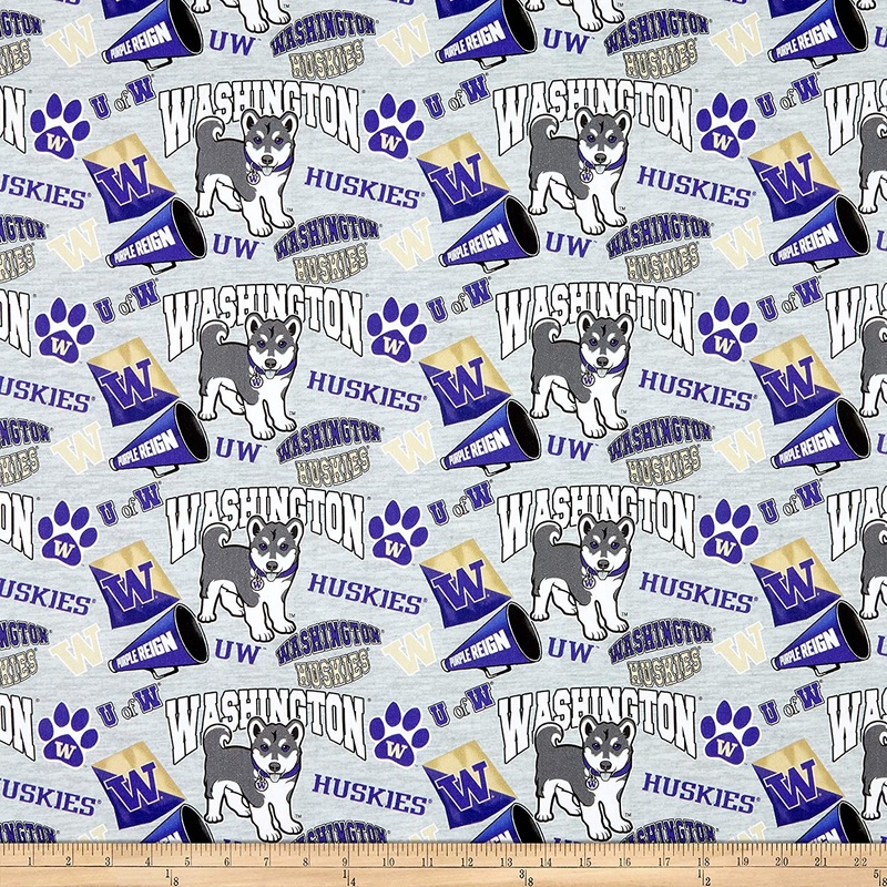 Washington Huskies NCAA College Collegiate Mascot Sykel Cotton Fabric