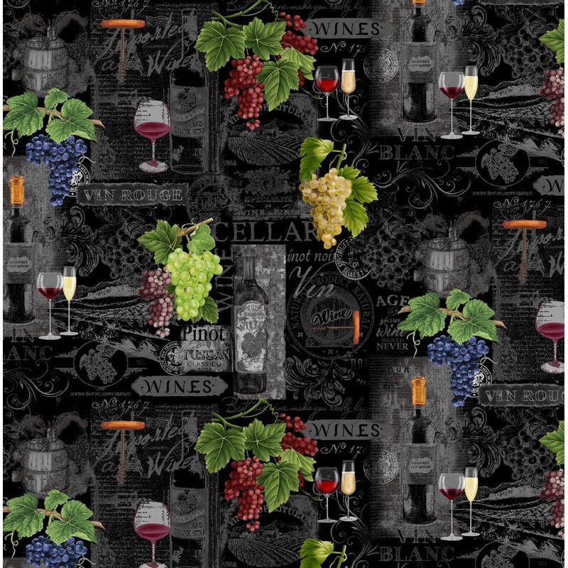 Wine Tasting Wine Chalkboard Black Timeless Treasures Cotton Fabric