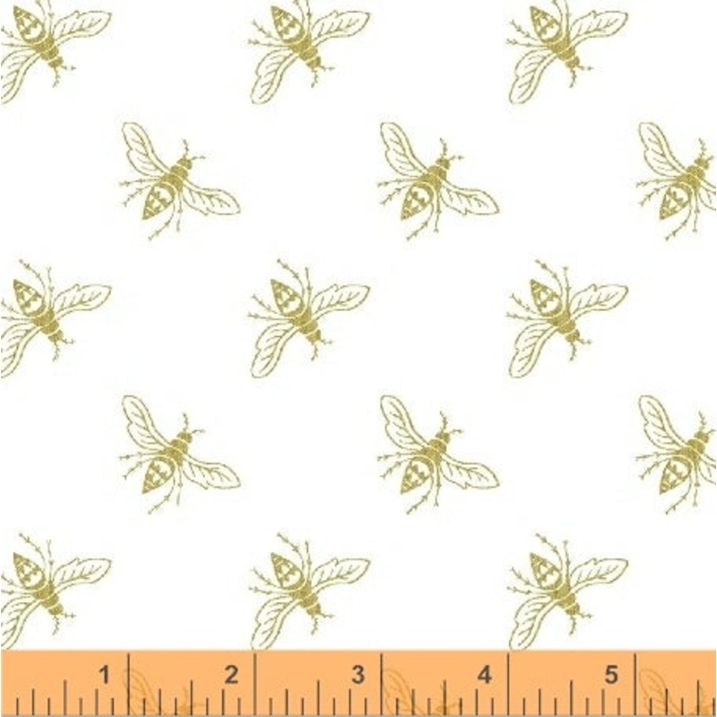 Bees Metallic Gold on White Precious Metal Collection Windham Cotton Fabric