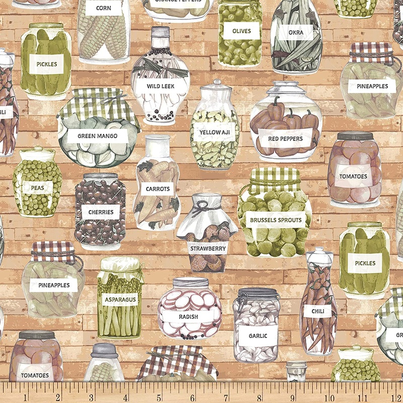 Certified Delicious Pickled Produce Birch Brown Windham Cotton Fabric