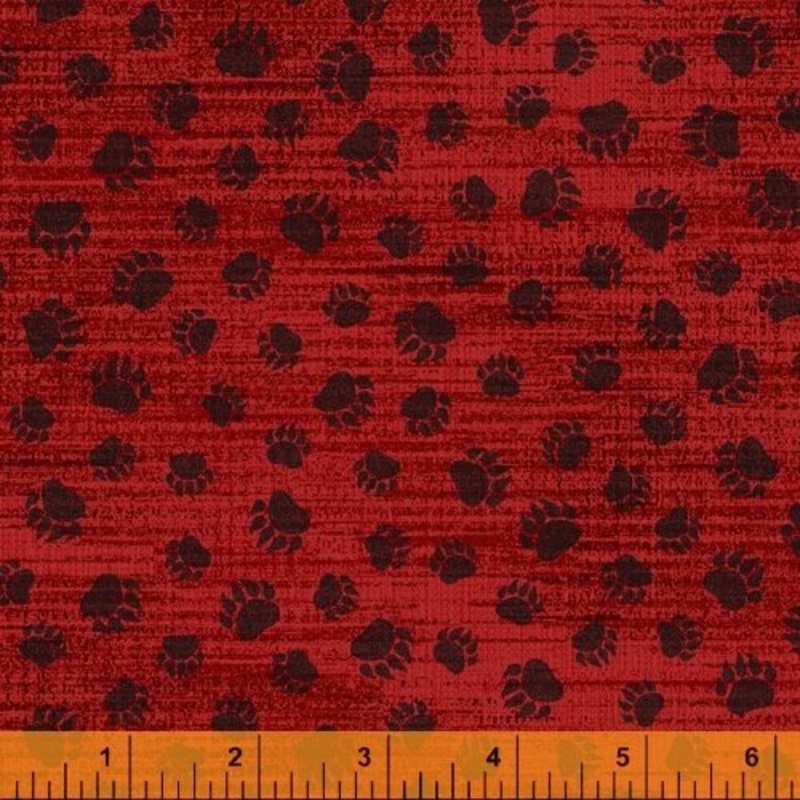 Lakehouse Bear Paws Red Windham Cotton Fabric