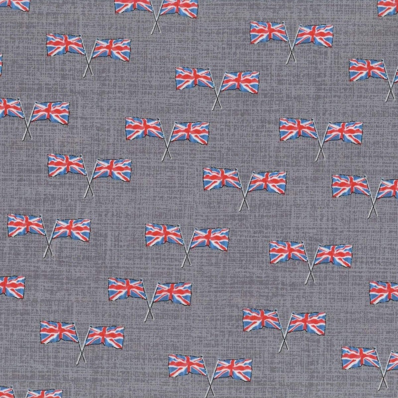 London Union Jacks United Kingdom Flags Gray Whistler Studios Windham Cotton Fabric