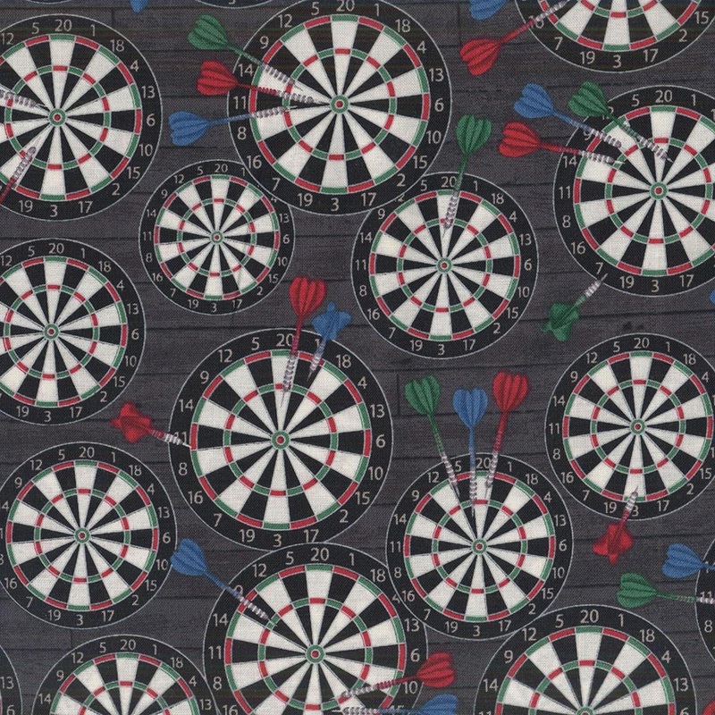 Man Cave Dart Board Charcoal Windham Cotton Fabric