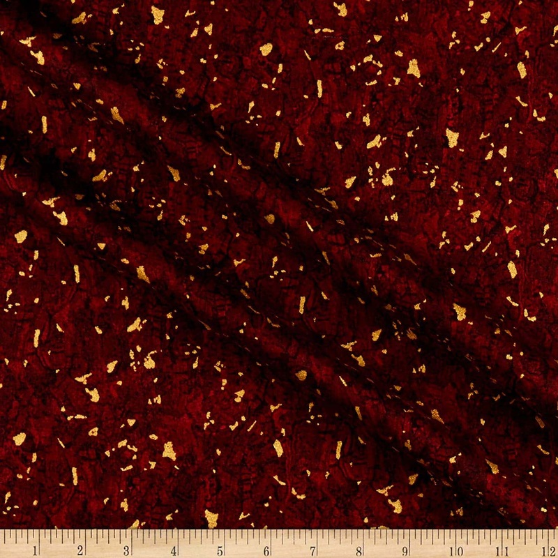 Recorked Cabernet Red Gold Metallic Windham Cotton Fabric