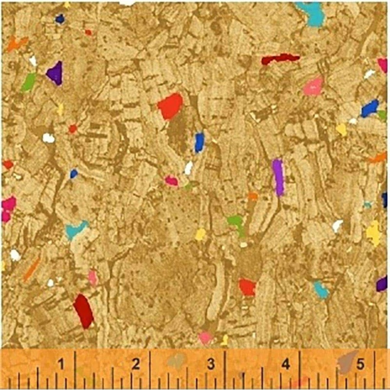 Recorked Cork Gold Metallic Multi-Colored Spots Windham Cotton Fabric
