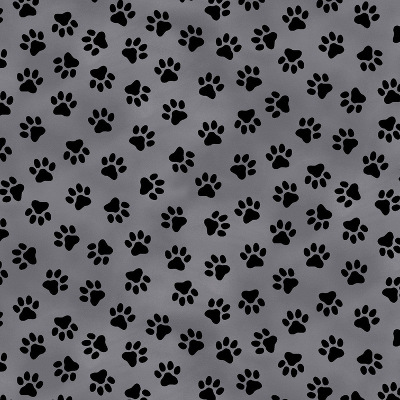 Somebody to Love Black on Charcoal Paw Prints Whistler Studios Windham Cotton Fabric