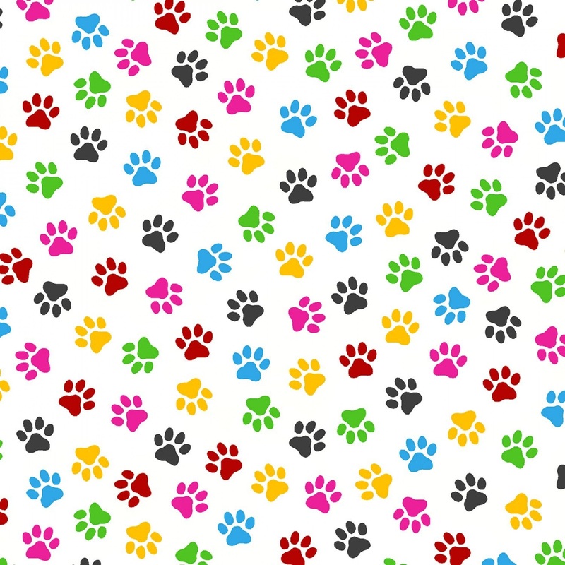 Somebody to Love Rainbow Multi Colored Paw Prints White Whistler Studio Windham Cotton Fabric