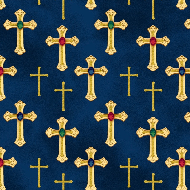Three Kings Nativity Crosses Gold Metallic Print Whistler Studios Windham Cotton