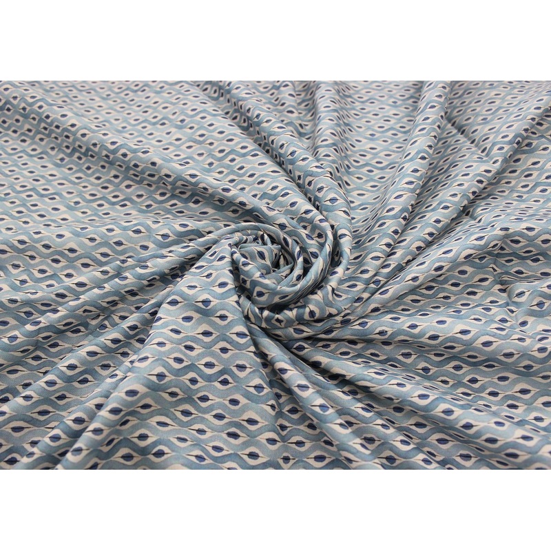 Blue Abstract Digital Printed Cotton Slub Fabric