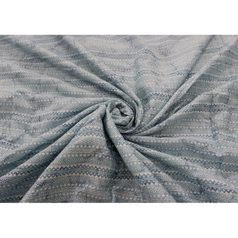 Blue Traditional Digital Printed Cotton Slub Fabric