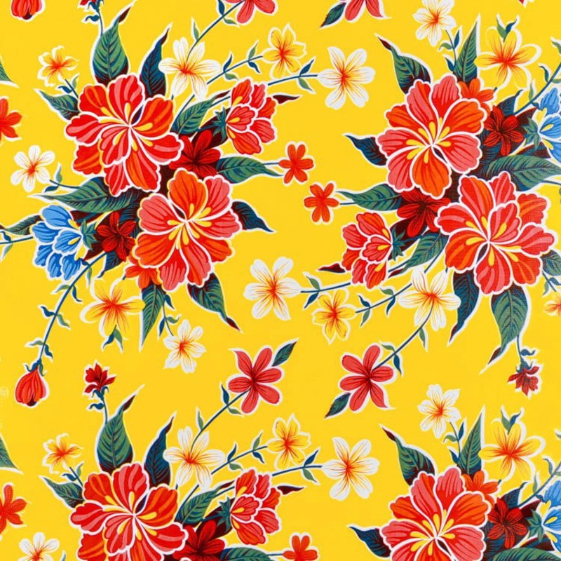 Yellow Hibiscus Oilcloth Fabric