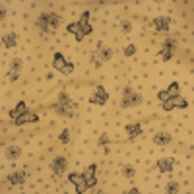 Cream and Black Butterfly Printed Linen Woven