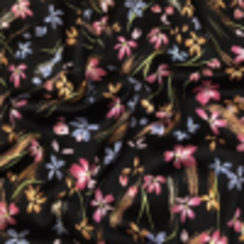 Polyester Charmeuse Print - Black, Pink and Blue Floral - Mood Exclusive In the Wind