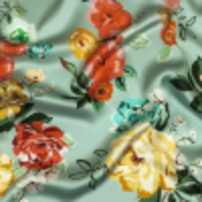 Polyester Charmeuse Print - Mint, Red and Yellow Floral - Mood Exclusive Going Electric