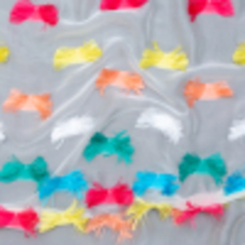 White Silk Chiffon with Multicolor Woven Fringe Triangles