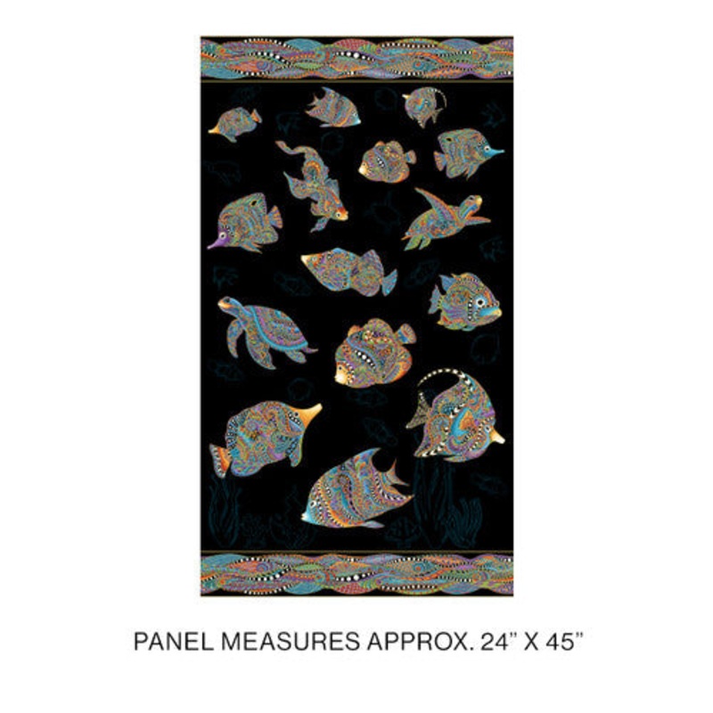 Benartex Hooked On Fish Scenic Panel Black/Multi