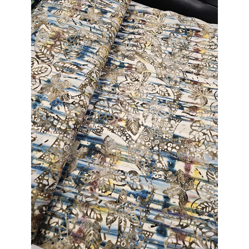 Batik Leaf Pattern Tan Blue