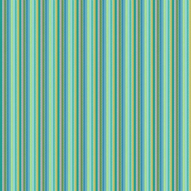 Benartex Stitch Stripe Turquoise Multi Sew Bloom 13088-84