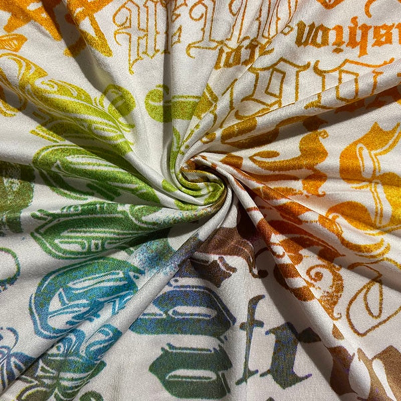 White Multi Word Print Double Brushed Knit Fabric