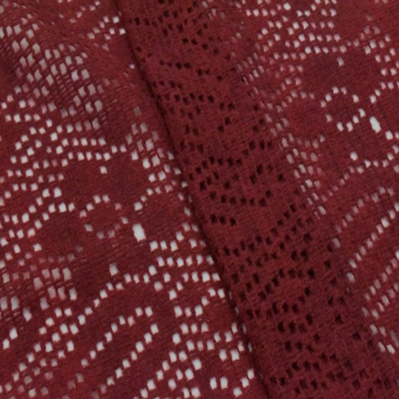 Winter Red Wool Blend Paisley Sweater Crochet Knit Fabric