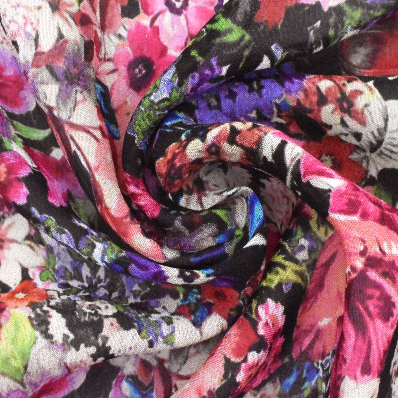 Basic Black-Multi Famous Designer Floral Printed Viscose Chiffon Fabric