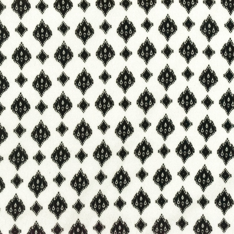 White-Black Famous Designer Ogee Diamond Printed Rayon Crepe Faille Fabric