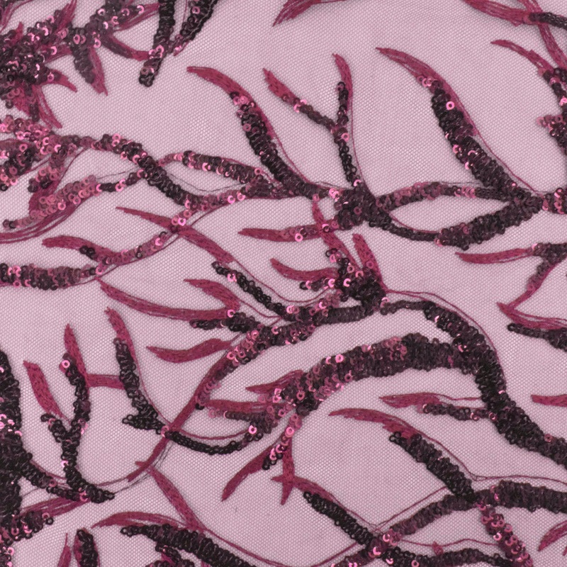 Ash Purple-Wine Red-Multi Abstract Coral Sequined Embroidered Tulle Fabric