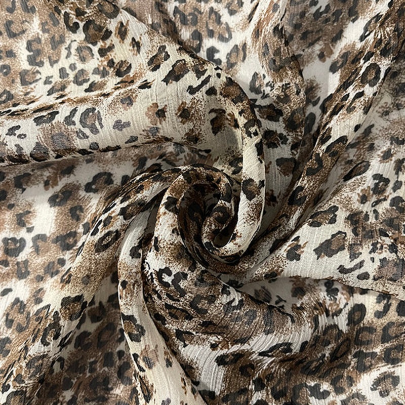 White Multi Animal Crinkled Print Chiffon Fabric
