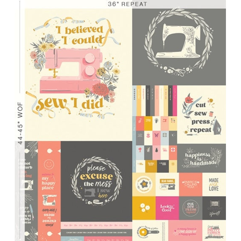P313 - Sew Obsessed Quilt Fabric - Happiness is Homemade Panel - SEW24915 - SOLD AS A 36" PANEL