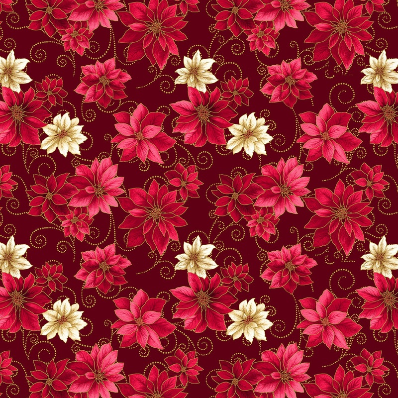 A Festive Medley 13186M-10 Poinsettia Scroll Red