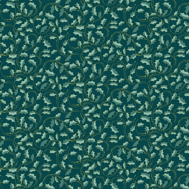 A Festive Medley 2657M-84 Golden Leaf Scroll Dark Teal