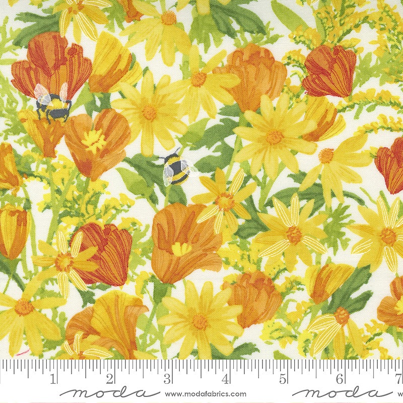 Wild Blossoms 48731-11 Cream Daisies and Poppies