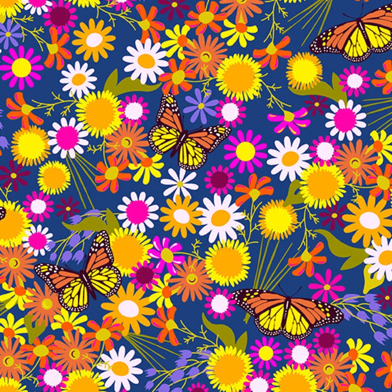Wildflowers A-670-B Denim Monarch